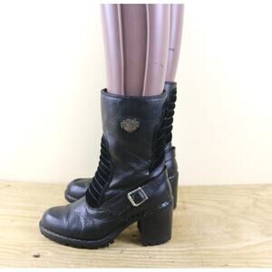 Harley Davidson Boots 9 Black Leather Mid Calf Combat Puff Panel Engineer Biker
